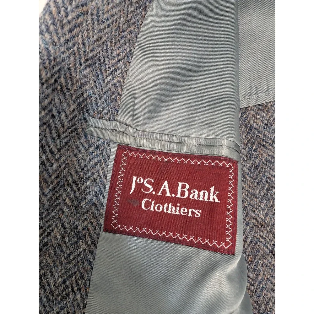 Men's VTG Joseph A Bank Blazer HARRIS TWEED SCOTTISH WOOL Gray Harringbone‎